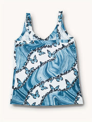 Butterfly Sequin Print Cami Top V Neck Summer Sleeveless