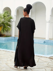 Boho Kaftan Dress Women's Plus Golden Embroidered Bat Sleeve