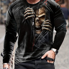 Skeleton Print Men's Long Sleeve T shirt Vintage Style