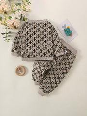 3pcs Baby Boy Bear Print Top & Geometric Cardigan & Matching Pants