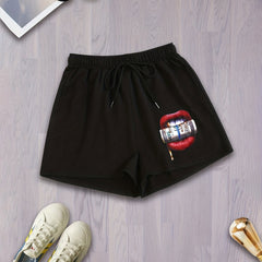 Mouth Print Drawstring Shorts