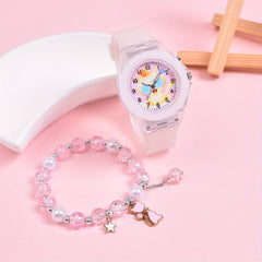 Girls' Cartoon Cat Glow in Dark Watch Set with Glasses Strap Bracelet