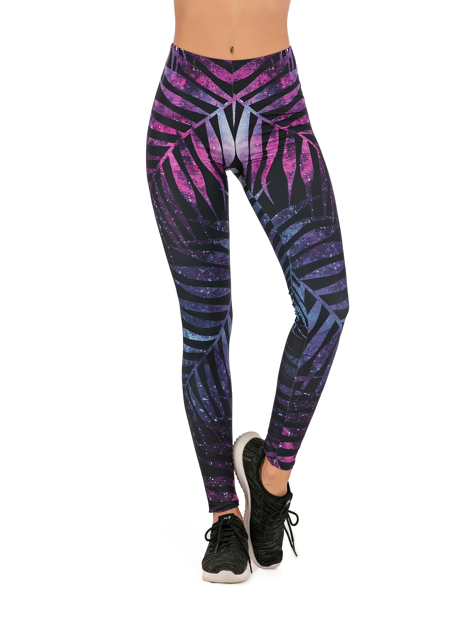 Fluorescent Tree Branch Print Leggings High Waist Slim Leggings