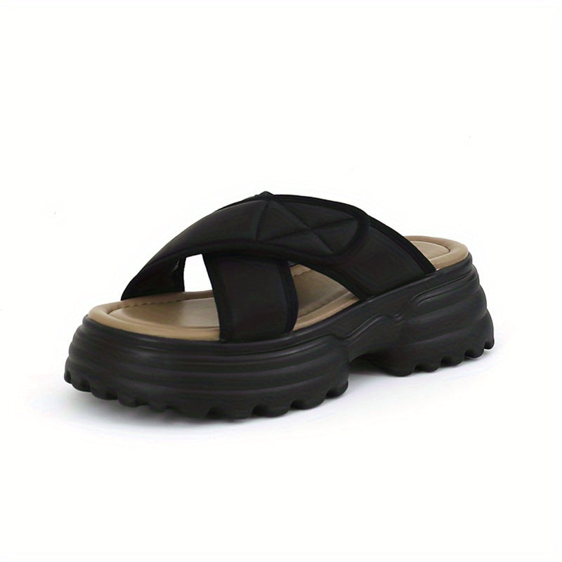 Women's Cross Strap Platform Sandals Slides
