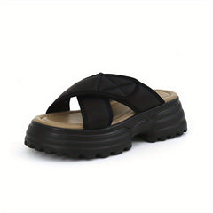 Women's Cross Strap Platform Sandals Slides