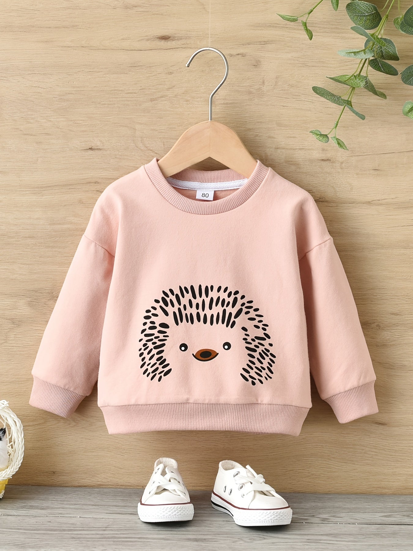 Girls Hedgehog Print Pullover Sweatshirt Crew Neck Top