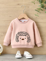 Girls Hedgehog Print Pullover Sweatshirt Crew Neck Top
