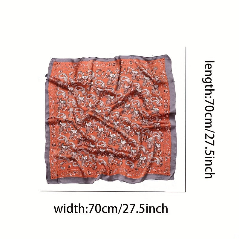 Paisley Print Satin Square Scarf Neckerchief Head Wrap Hair Accessory