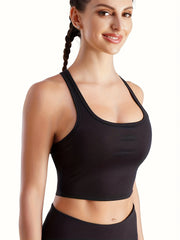 Strappy Racerback Yoga Sports Bra Crop Top Camisole Medium Impact Workout Bra