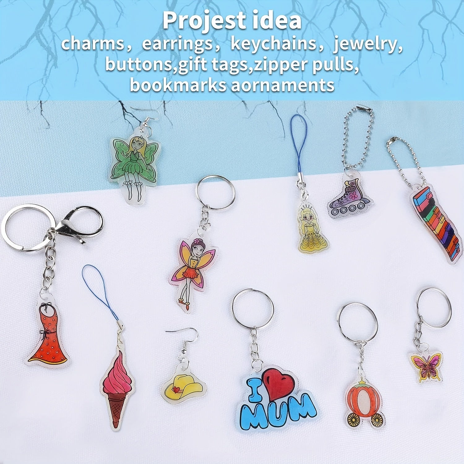 132pcs Shrink Plastic Sheets & Keychain Charms Kit