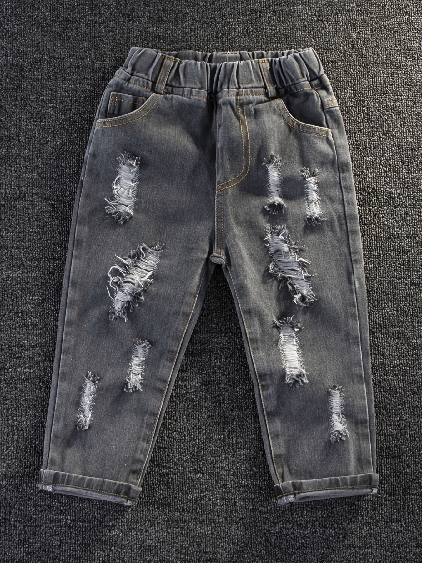 Boys Ripped Jeans Skinny Washed Denim Elastic Waist Long Pants Kids Clothing