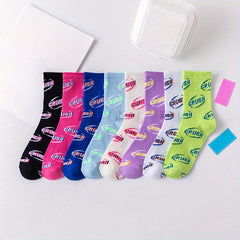 8 Pairs Letter Print Socks, Comfy & Breathable Mid Tube Socks