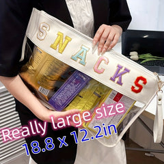 Embroidered Letter PVC Makeup Bag Large Snack Storage Pouch