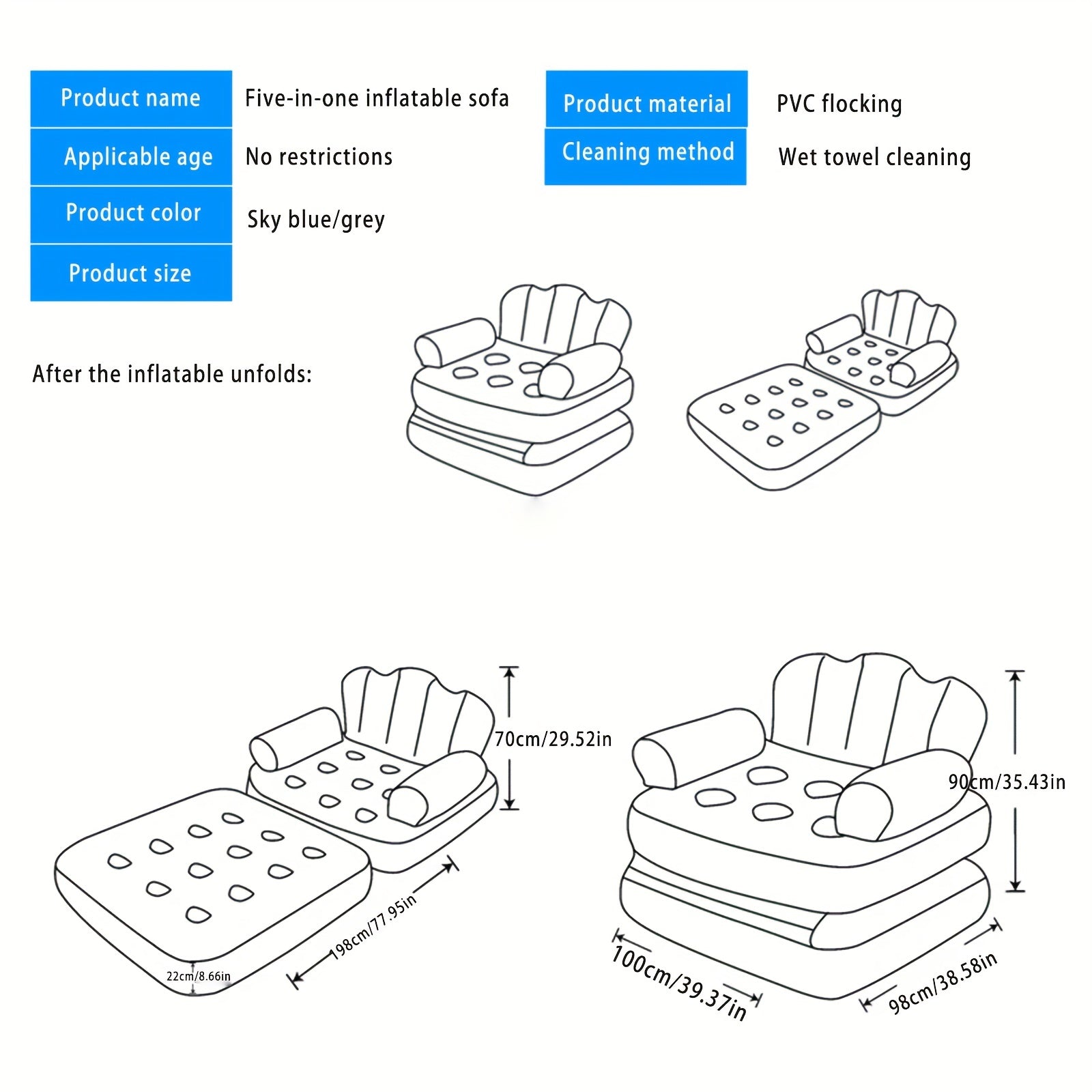 5 in 1 Inflatable Sofa Outdoor Adult Lazy Sofa Inflatable Bed