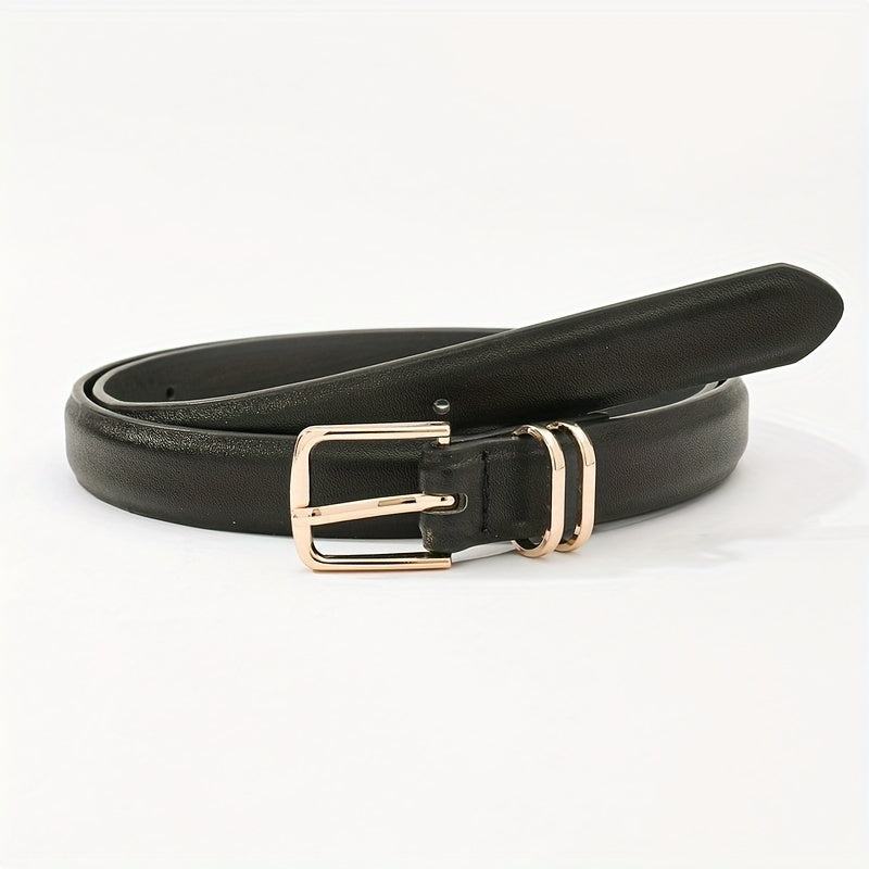 Square Pin Buckle Belt PU Leather Thin Belt Casual Pants Belt Dress Girdle