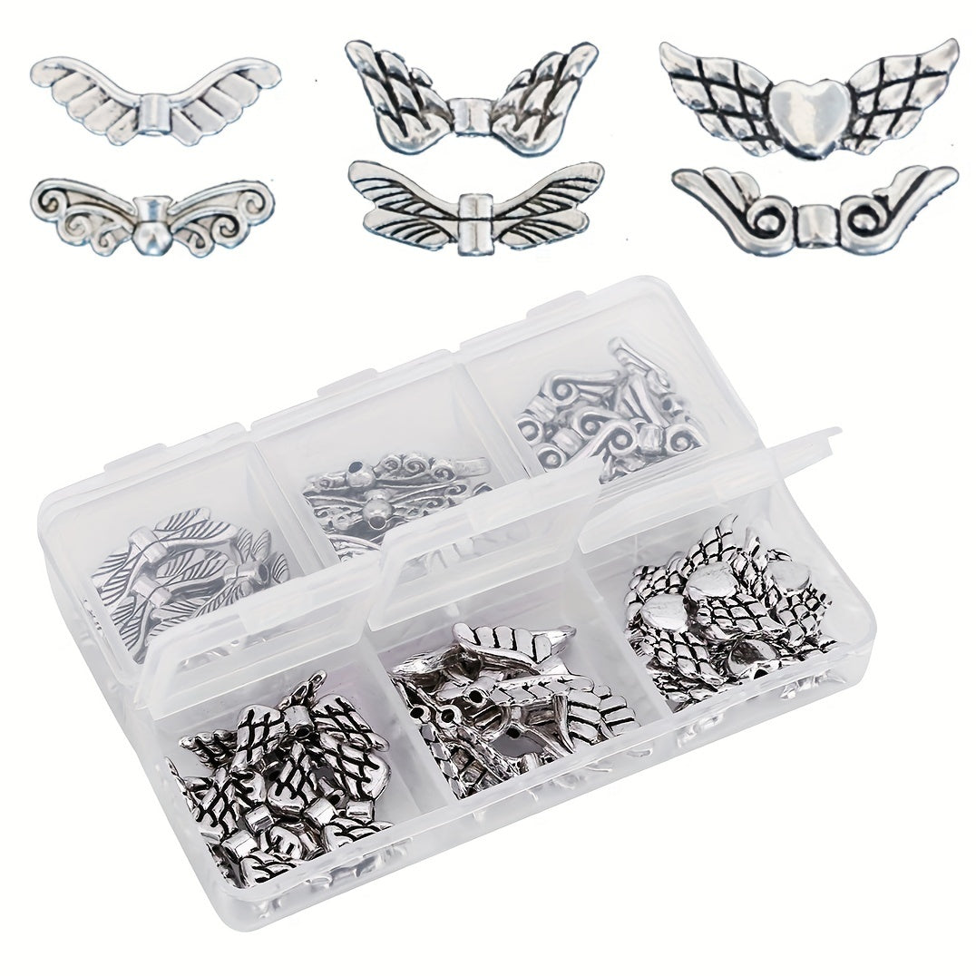 60pcs Angel Wing Beads DIY Jewelry Findings in Storage Box