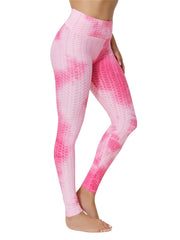 Tie Dye Honeycomb Yoga Leggings High Stretchy Seersucker Fabric Sports Pants