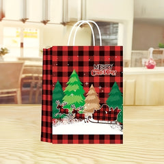 4pcs Christmas Gift Bags Craft Paper with Handles Party Favor Supplies