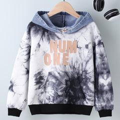 Boys Denim Hooded Sweatshirt With Tie Dye Print