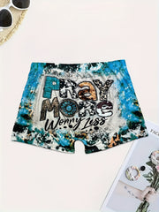 Western Style Art Letter Print Tie Dye Plus Size Shorts