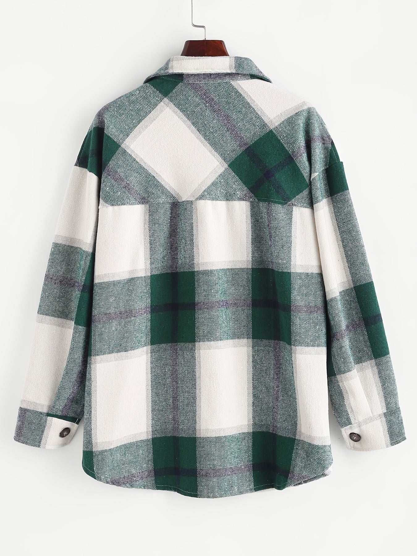Olive Green Plaid Shirt Jacket Long Sleeve Casual Shacket