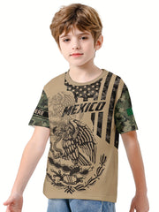 MEXICO Boys Summer Sports T-shirt Round Neck Short Sleeve Casual Top