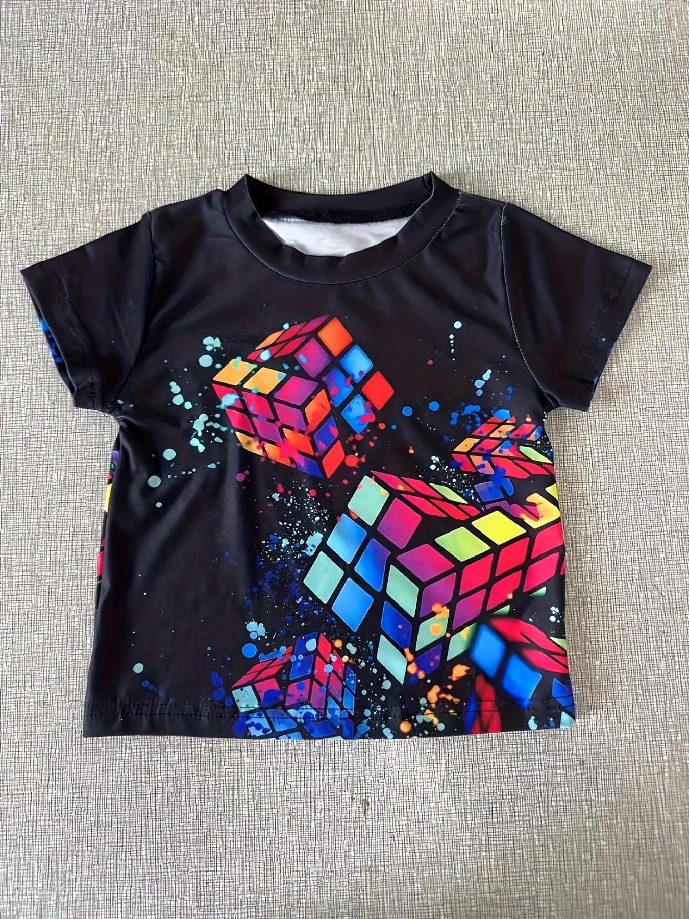 Kids Magic Cubic 3D Print T shirt Boys Hip Hop Street Sports Casual Tops