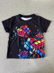 Kids Magic Cubic 3D Print T shirt Boys Hip Hop Street Sports Casual Tops