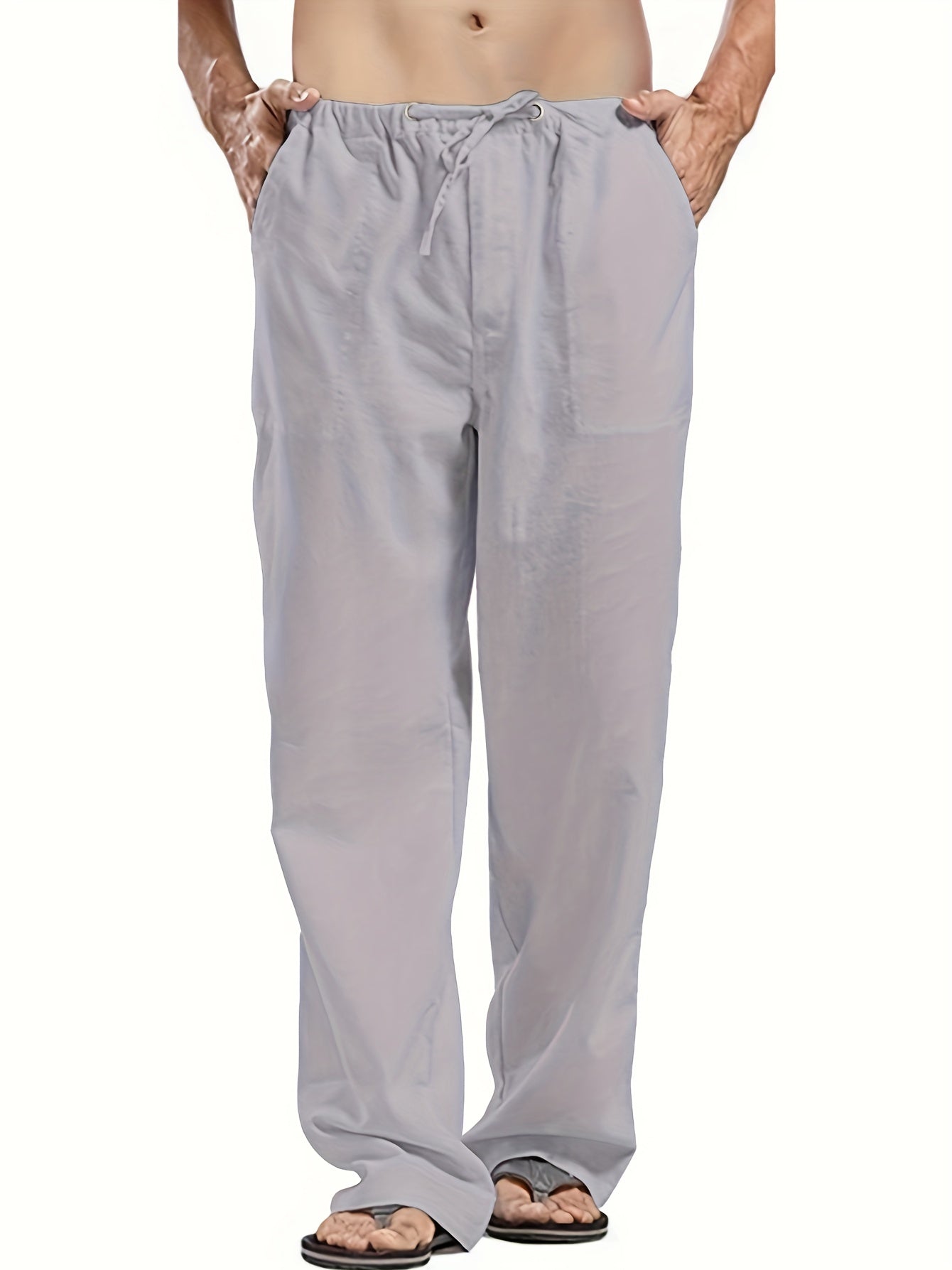 Men's Cotton & Linen Blend Long Pants Loose Elastic Waist Trousers