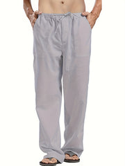 Men's Cotton & Linen Blend Long Pants Loose Elastic Waist Trousers