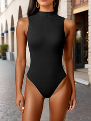 Sexy Ribbed Sleeveless High Neck Tank Top Bodysuit