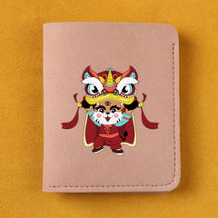 Rabbit Year Lion Dance Pattern Leather Short Wallet