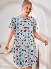 Women's Plus Flag & Star Print Independence Loungewear Dress