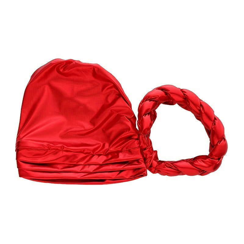 Red Hot Stamping Turbans Bright Head Wraps Twist Braid Bonnet