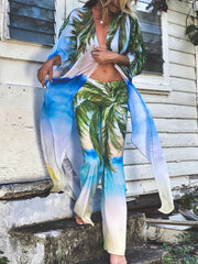 Tropical Palm Tree Print Beachwear 2 Piece Set