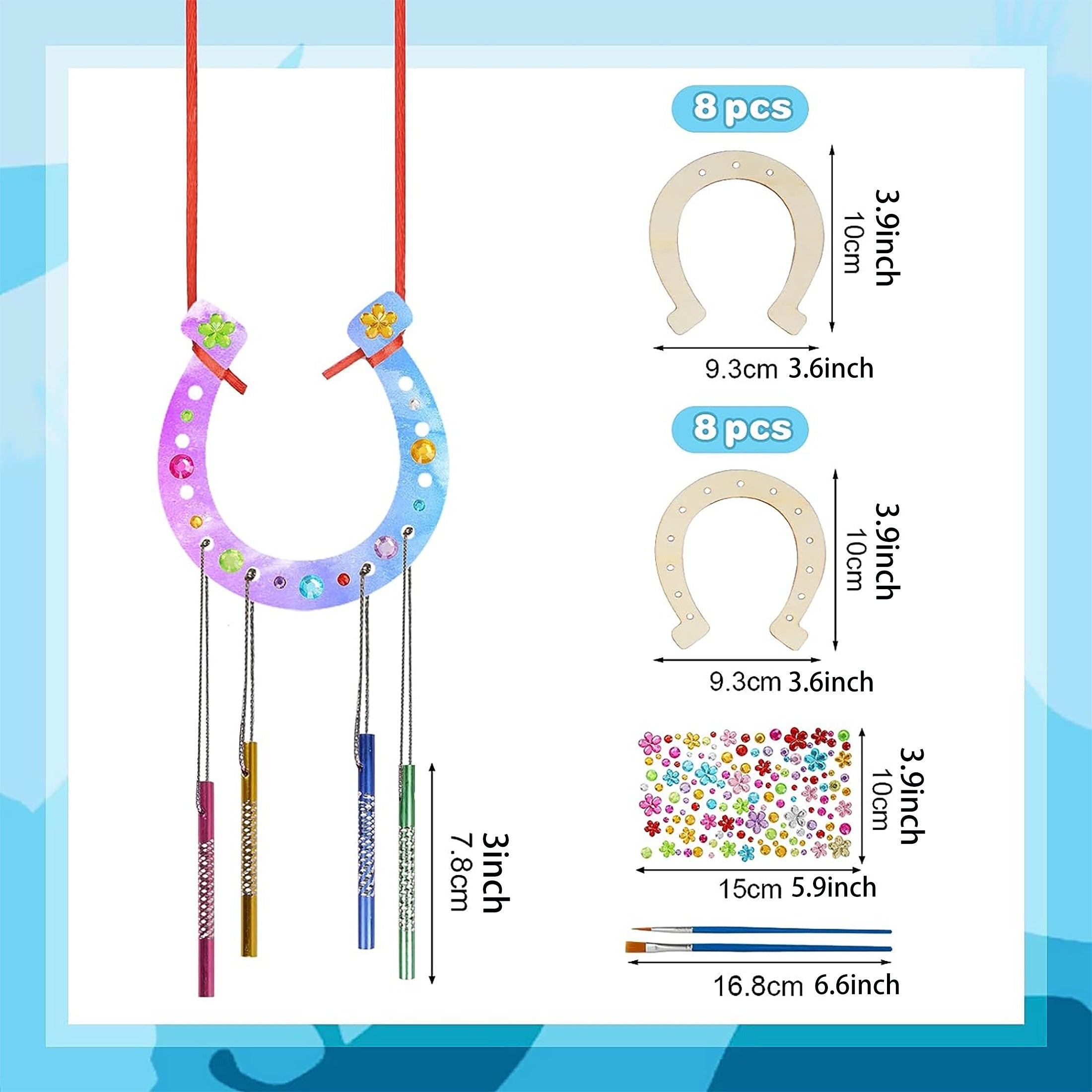 16pcs Kids DIY Wind Chime Kit w/ Stickers Horseshoe Art Crafts Boys Girls Gift