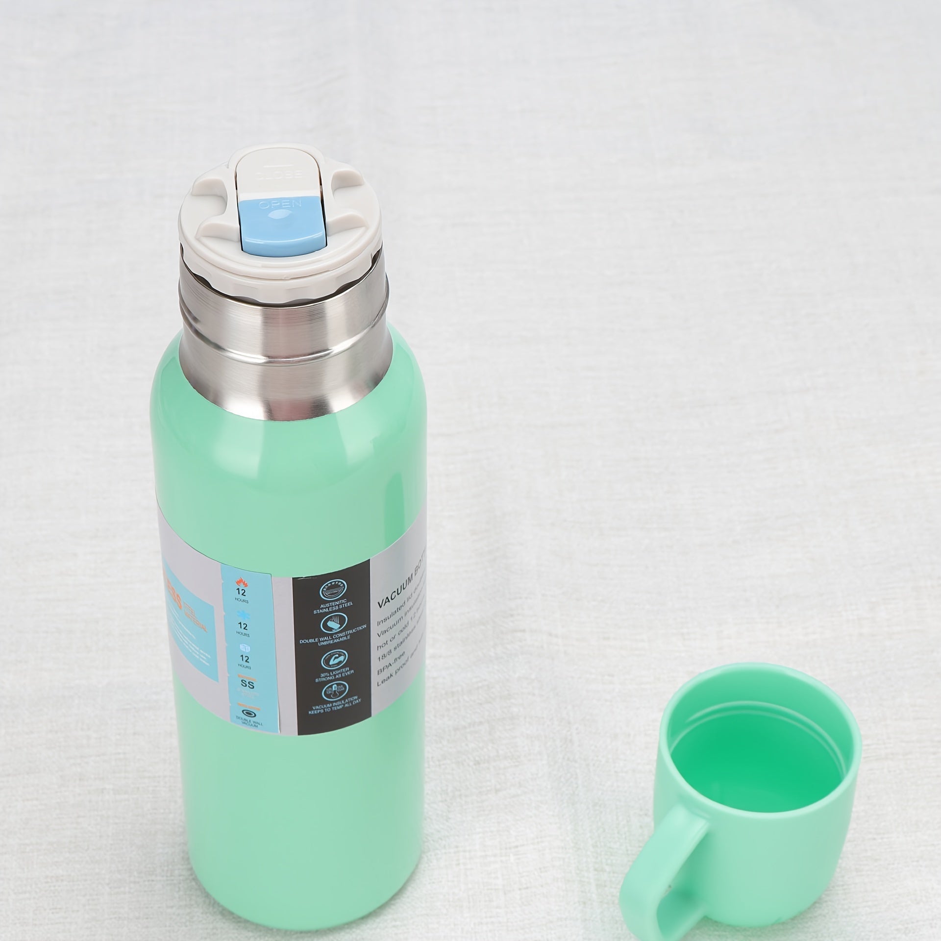 538ml Stainless Steel Insulated Cup Water Bottle 3 Lids Coffee Mug