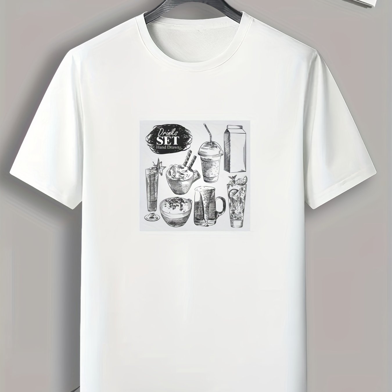 Drinks Print Men's Comfy T-shirt Active Stretch Tee for Summer