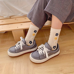 5 Pairs 3D Floral Textured Socks Retro Crew Socks Women's Stockings