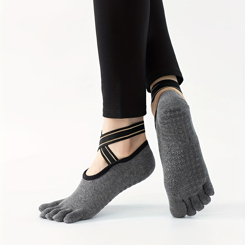 Non Slip Cross Strap Dance Socks with Five Toe Split