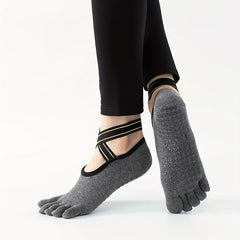 Non Slip Cross Strap Dance Socks with Five Toe Split