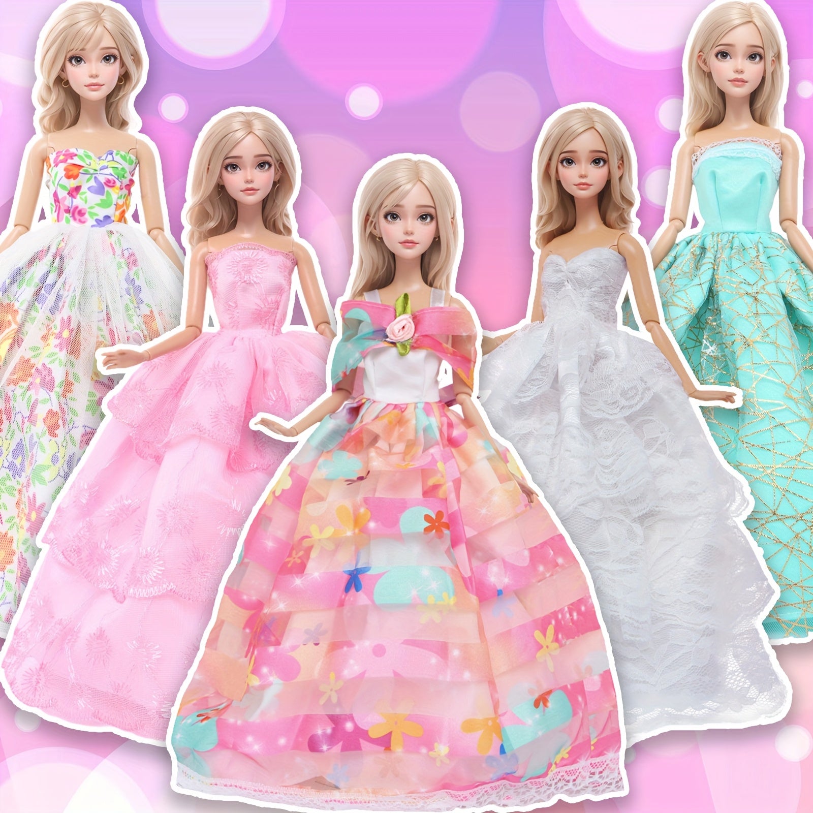 Pink Lace Print Dress Wedding Gown for 11/8 Inch Doll