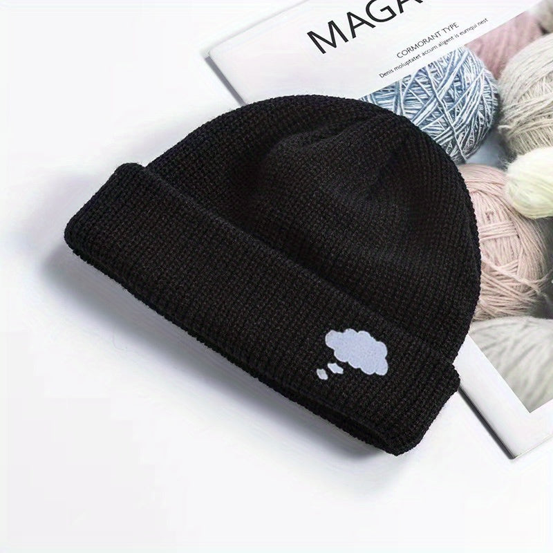 Cloud Embroidery Knitted Beanie Solid Warm Knit Hat Unisex Couple