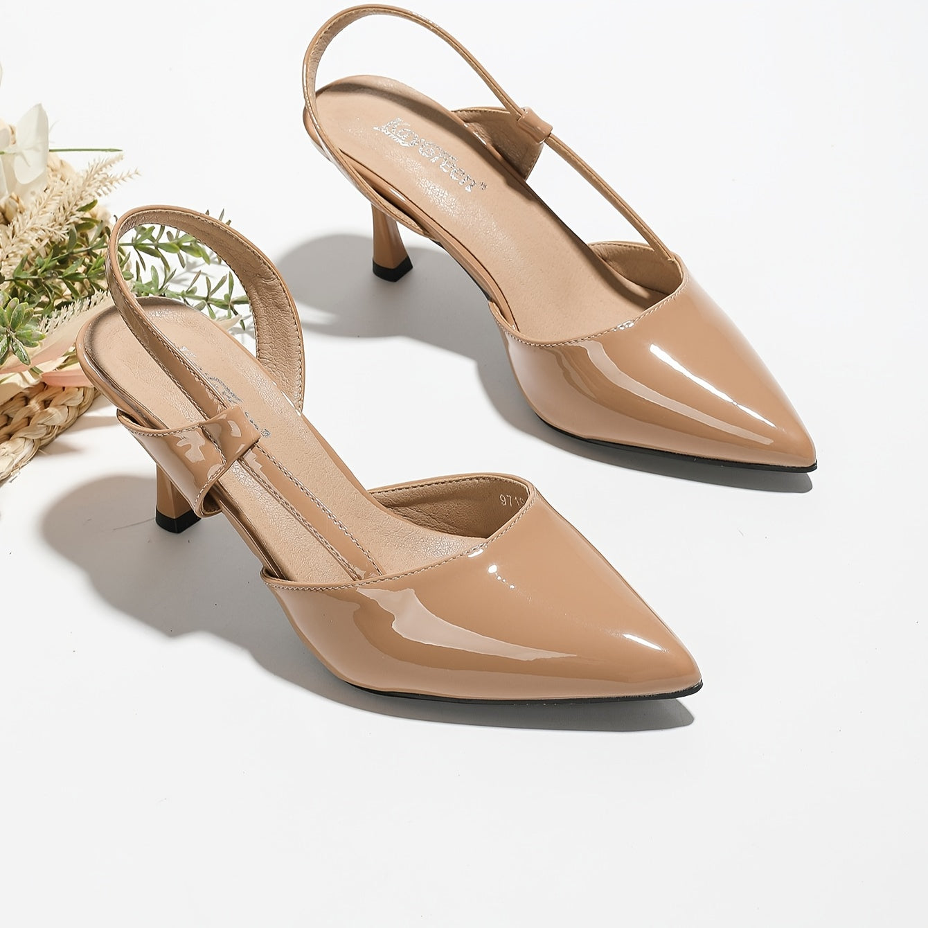 Pointed Toe Stiletto Slingback High Heels Patent Leather Sandals