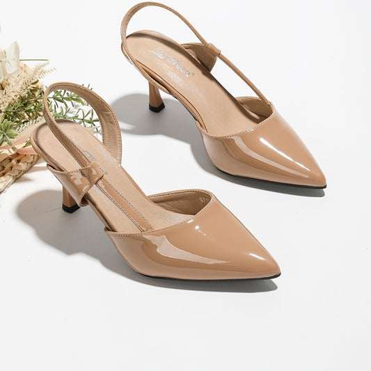Pointed Toe Stiletto Slingback High Heels Patent Leather Sandals