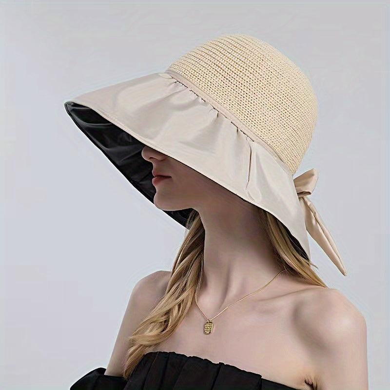 Women Bowknot Beach Sun Hat Wide Brim Visor Hat