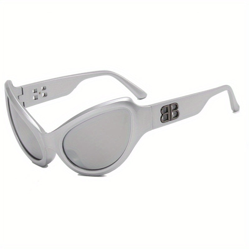 Y2K Wrap Around Sunglasses Tinted Lens Oval Frame UV400