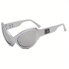 Y2K Wrap Around Sunglasses Tinted Lens Oval Frame UV400