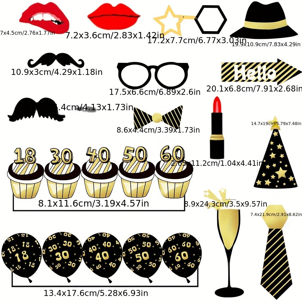 Golden 60th Birthday Party Photo Props Set of 6