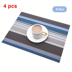 Set of 4 Woven Vinyl Stripes Placemats - Washable & Reusable